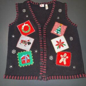 Holiday Edition Christmas Sweater Vest size M Navy embellished Grandmas Teacher